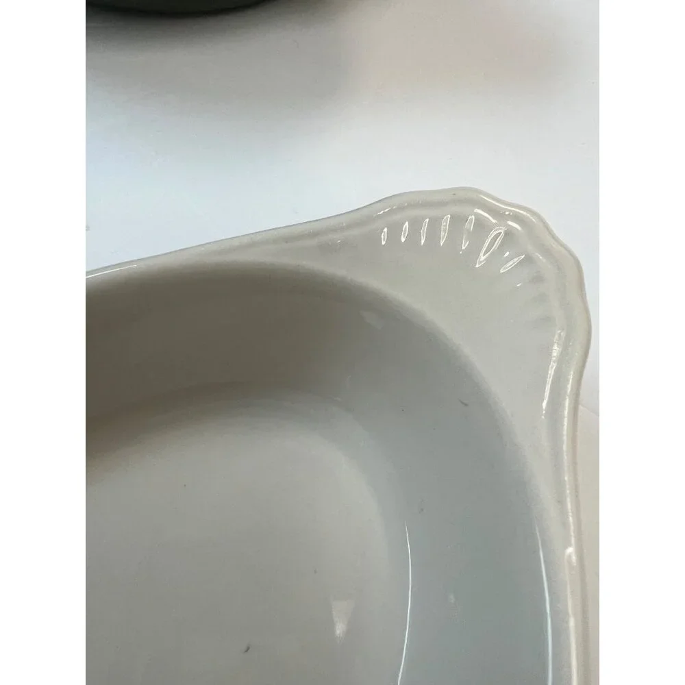 Set Of 4 Hall 528 Oval Green & White Ceramic Baking Dishes Made In USA Vintage - Picture 4 of 8